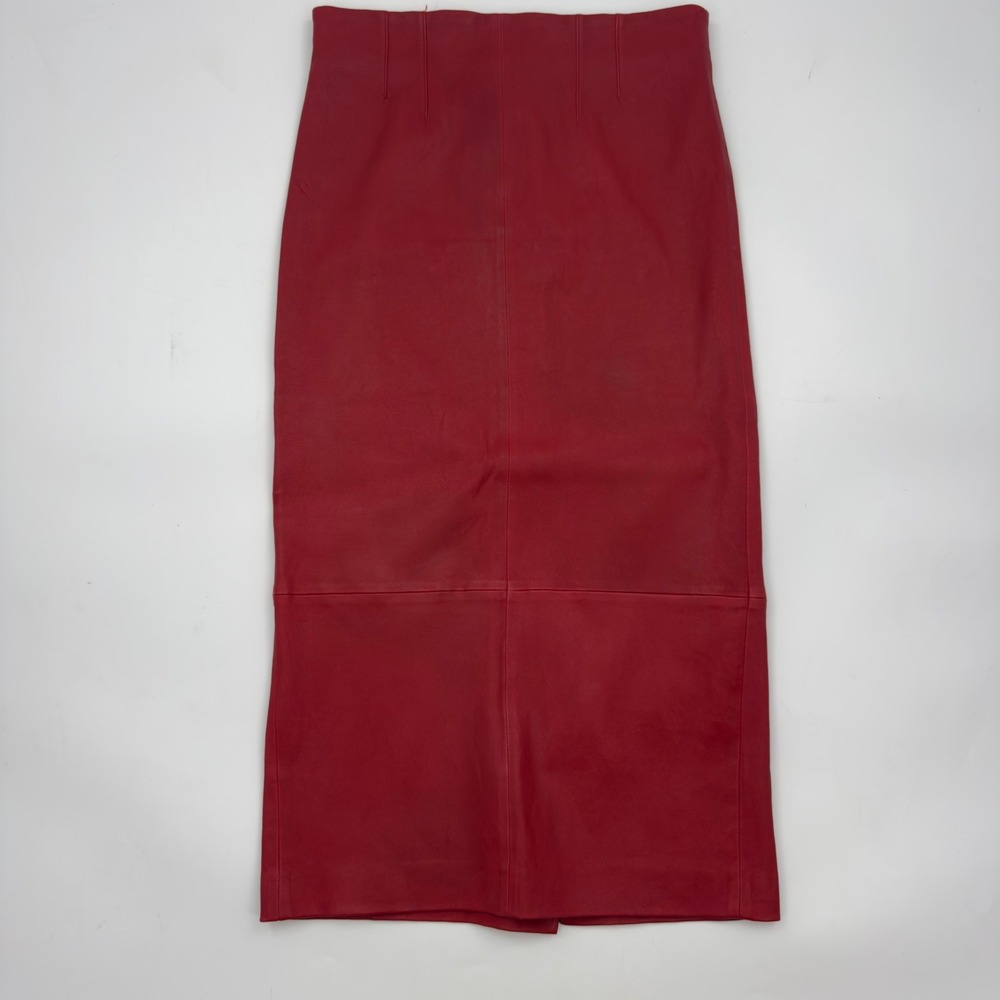 Veronica Beard Kaliyah Vintage Red Lamb Leather Pencil Midi Skirt Size 4